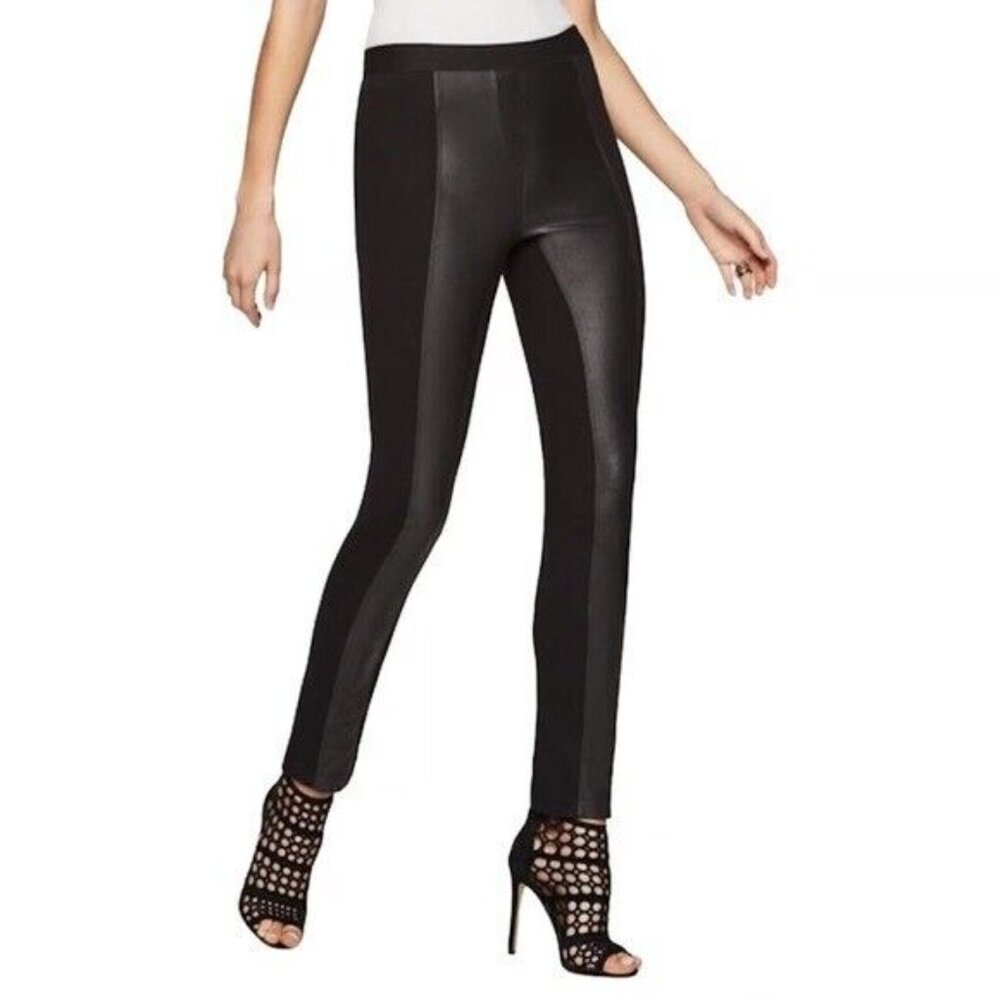 BCBGMaxazria Black Leather Blend Moto Croft Ponte Pant | Medium